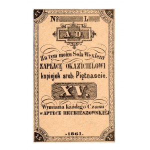 Apteka Hrubieszowskan - 15 kopiejek srebrem 1861 - blankiet