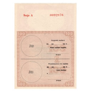 Asygnata Ministerstwa Skarbu - 100 złotych 1939 seria A