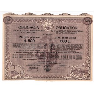 6% pożyczka konwersyjna m. st. Warszawy 1926 - obligacja 500 złotych