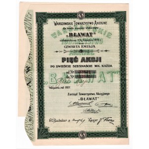 Warszawskie Towarzystwo Akcyjne dla handlu towarami włóknistymi BŁAWAT, Em.4, 5 x 216 mkp 1921