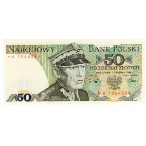 50 złotych 1988 - seria HA przesunięty druk