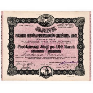 Bank Polskich Kupców i Przemysłowców Chrześcijan w Łodzi - imienna - Em.4, 50 x 500 marek 1922