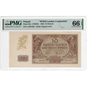 10 złotych 1940 - seria L. - WWII London Counterfeit - PMG 66 EPQ