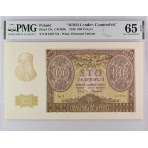 100 złotych 1940 - seria B fałszerstwo ZWZ - PMG 65 EPQ