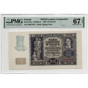 20 złotych 1940 - seria N. - WWII London Counterfeit - PMG 67 EPQ