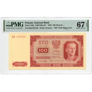 100 złotych 1948 - seria KR - PMG 67 EPQ - 2-ga max nota