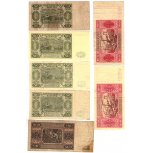 Zestaw 7 szt. 50 + 100 + 500 złotych 1948