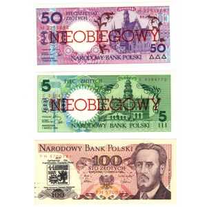 Zetsaw 3 sztuk banknotów Miasta Polskie 1990 NIEOBIEGOWY oraz 100 złotych 1986 z nadrukiem