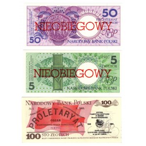 Zetsaw 3 sztuk banknotów Miasta Polskie 1990 NIEOBIEGOWY oraz 100 złotych 1986 z nadrukiem