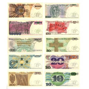 PRL - zestaw 10 sztuk banknotów 1982-1989