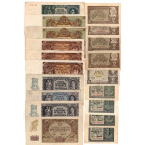 Zestaw 19 sztuk banknotów 1929-1941
