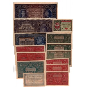 Zestaw 14 sztuk banknotów marki polskie 1916-1919