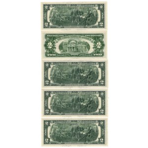 USA - zestaw banknotów 5 x 2 dolary 1963-1976