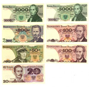 PRL - zestaw 7 sztuk banknotów 1982-1988