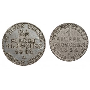 Prusy - Wilhem IV - 1 grosz 1854, 2 1/2 grosza 1851