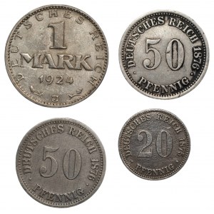 NIEMCY - 20, 50 fenigów 1875-1876 oraz 1 marka 1924 J