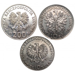 PRL - zestaw 3 monet próbnych miedzioniklowych 10 złotych 1971 i 200 złotych 1987