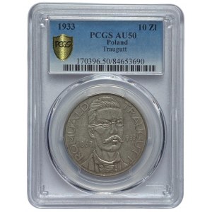 II RP - 10 złotych 1933 - Romuald Traugutt - PCGS AU50