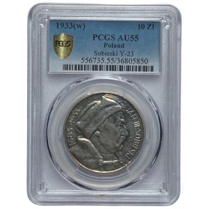 II RP - 10 złotych 1933 - Jan III Sobieski - PCGS AU55