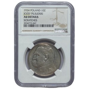 II RP - 10 złotych 1934 - Józef Piłsudski - NGC AU Details