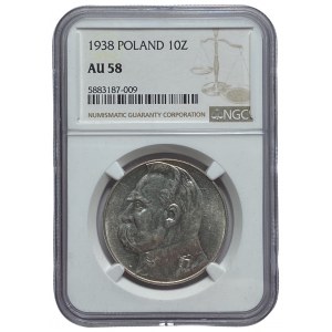 II RP - 10 złotych 1938 - Józef Piłsudski - NGC AU 58