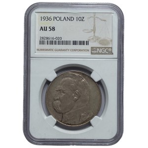 II RP - 10 złotych 1936 - Józef Piłsudski - NGC AU 58