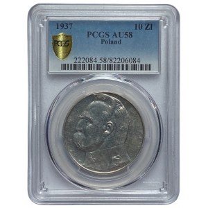 II RP - 10 złotych 1937 - Józef Piłsudski - PCGS AU58