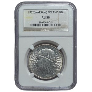 II RP - 10 złotych 1932 - Głowa kobiety - NGC AU 58