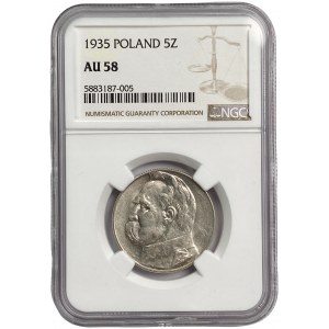 II RP - 5 złotych 1935 - Józef Piłsudski - NGC AU 58