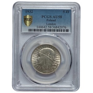 II RP - 5 złotych 1932 - Głowa kobiety - PCGS AU 58