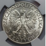 II RP - 5 złotych 1933 - Głowa kobiety - NGC AU 58