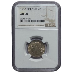 II RP - 2 złote 1932 - Głowa kobiety - NGC AU 58