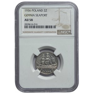 II RP - 2 złote 1936 - Żaglowiec - NGC AU 58