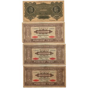 Zestaw 4 sztuk banknotów 10 000 oraz 50 000 marek 1922