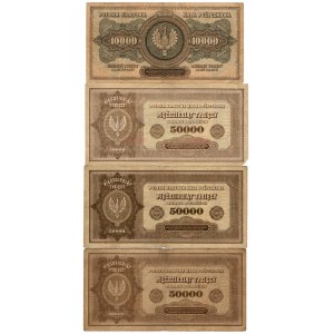 Zestaw 4 sztuk banknotów 10 000 oraz 50 000 marek 1922