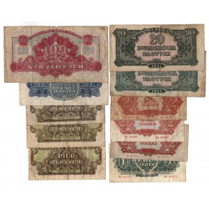 Zestaw 11 sztuk banknotów 1-100 złotych 1944