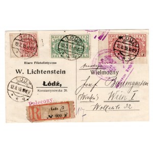 ŁÓDŹ - Kartka Biuro Filatelistyczne Lichtenstein 1919