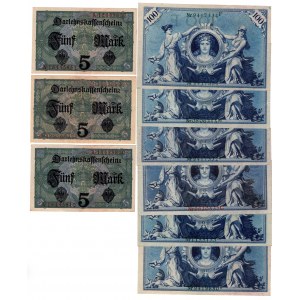 NIEMCY - SET 9 sztuk 5 oraz 100 marek (1908 -1917)