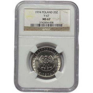 PRL - 20 złotych 1974 - Wieżowiec i kłosy - NGC MS 67