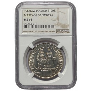 PRL - 100 złotych 1966 - Mieszko i Dąbrówka - NGC MS 66