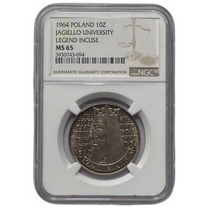 PRL - 10 złotych 1964 - Warszawa - Kazimierz Wielki - NGC MS 65