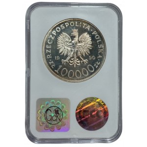 100.000 złotych 1990 - Solidarność Typ A - MS 60 GCN - uncja srebra