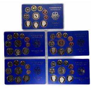 NIEMCY - zestaw monet od 1 fening do 5 marek 1991- 5 różnych mennic - A, D, F, G, J