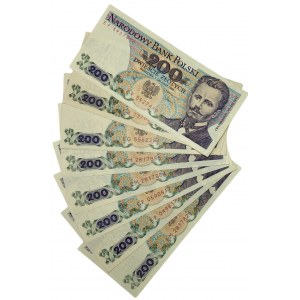 PRL - Set Banknotów 10 sztuk 10 x 200 złotych 1988