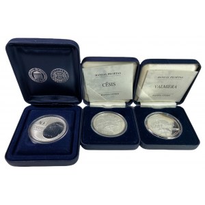 ESTONIA, ŁOTWA - 10 koron 2002, 2 x 1 lats 2001,2003 - zestaw 3 sztuk srebrnych monet