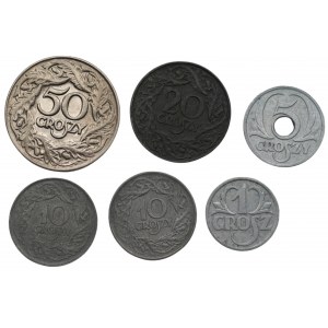 Zestaw monet groszowych 1,5,10,20 i 50 groszy 1923-1939