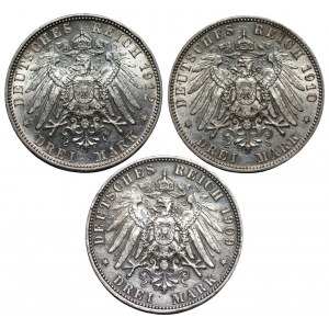 NIEMCY - 3 x 3 marki 1912 OTTO, 1909,1910 Fryderyk