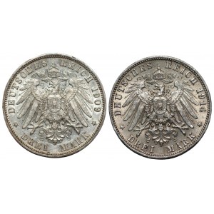 NIEMCY - Wirtembergia - 2 x 3 marki 1909, 1914 (F) Stuttgart