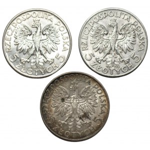 II RP - 3 x 5 złotych 1932, 1934 - Polonia