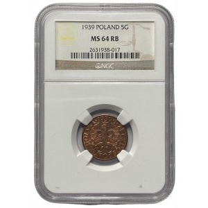 II RP - 5 groszy 1939 - NGC MS 64 RB